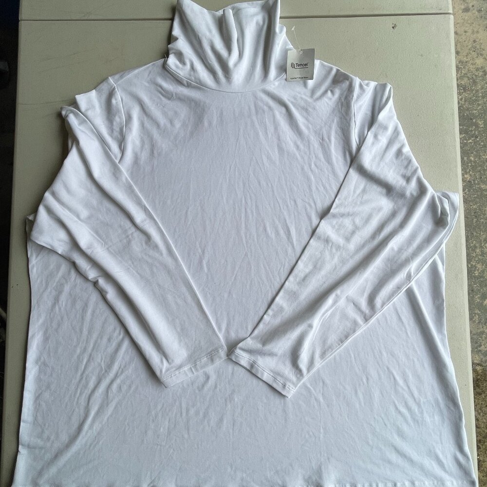 Lands' End 3X Turtleneck Plus Size 24 26W White Cotton Modal Base Layer Shirt